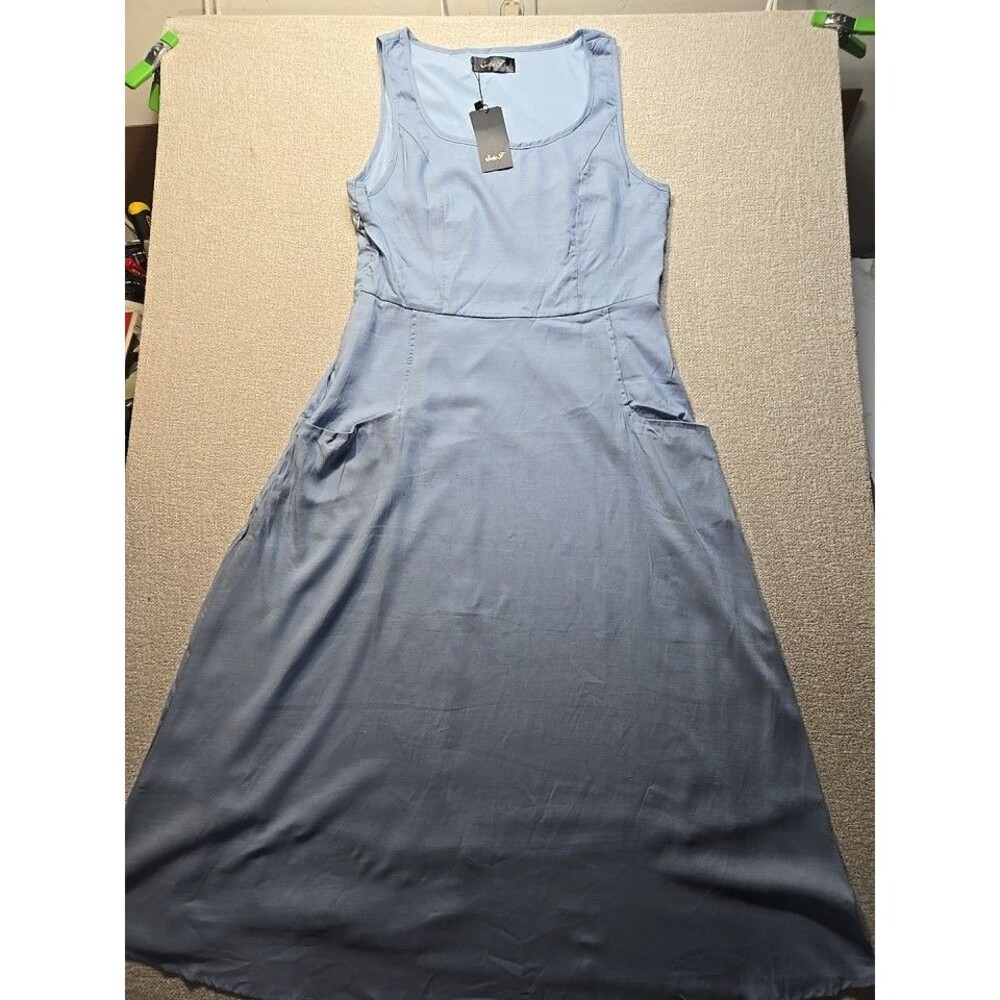 Seta T Women's Scoop Neck Midi Dress Light Blue NWT Sleeveless Pockets Casual